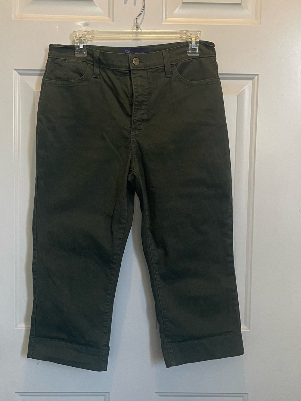 NYDJ Lift Tuck Olive Green Flared Crop-Leg Military Jeans - Picture 2 of 9